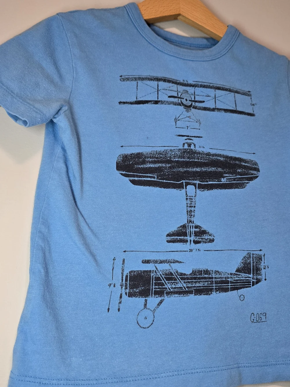 Kids Blue Airplane Soft Cotton Graphic Tee Small Marker Dot See Pic.